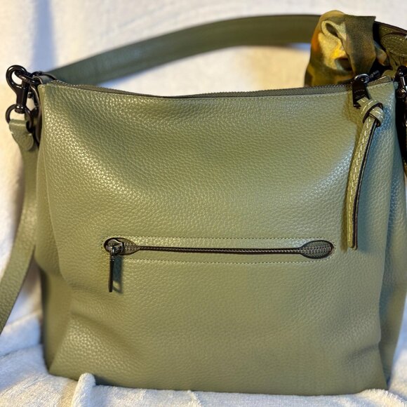 Coach Shay Shoulder Bag in Army Green Soft Leather with Chain, Charm and Scarf - Picture 5 of 12